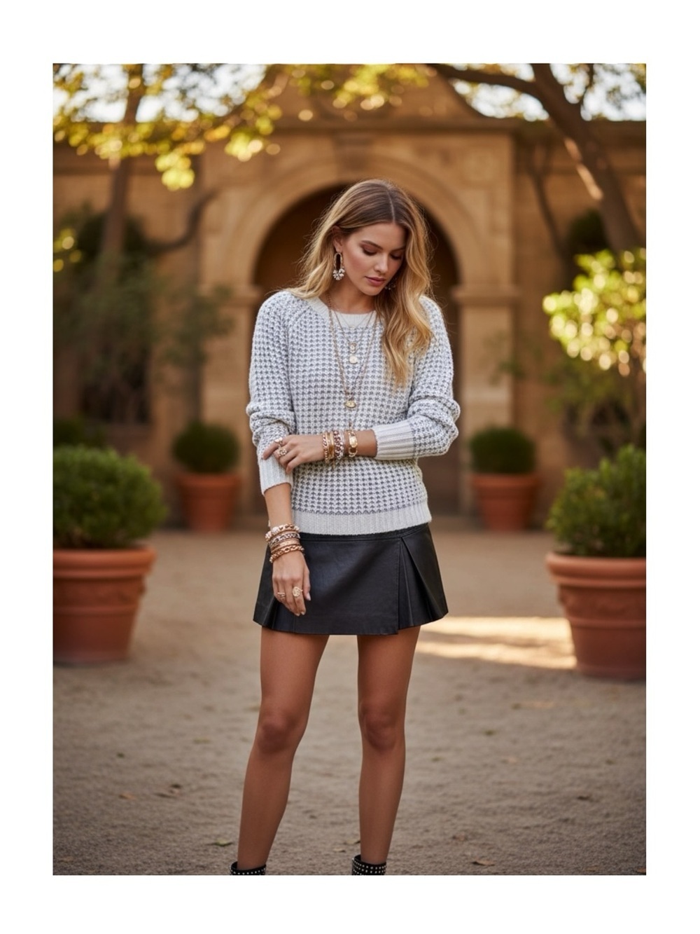 Joie ✵ Kyleen Metallic Sequin Wool Blend Crewneck Sweater ✵ Porcelain Silver XS